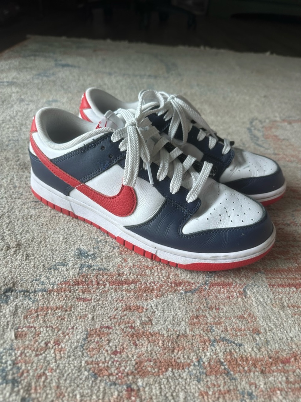 Nike Women's Low Top Sneakers in White, Navy & Red